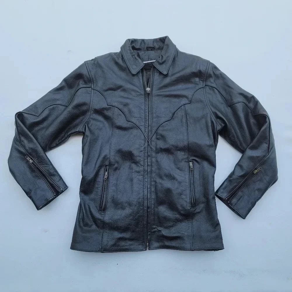 Unik Premium Heavy Black Genuine Leather Jacket Motorcycle Biker Removable Liner